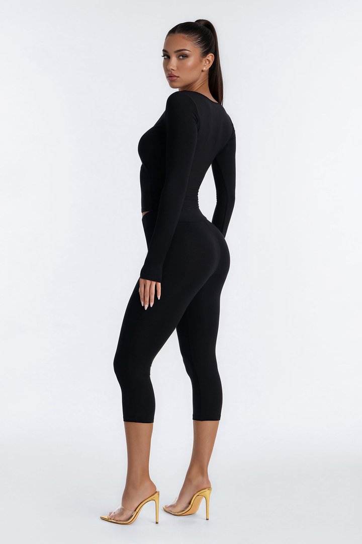 Midnight Moon Long Sleeve Capri Set - Black