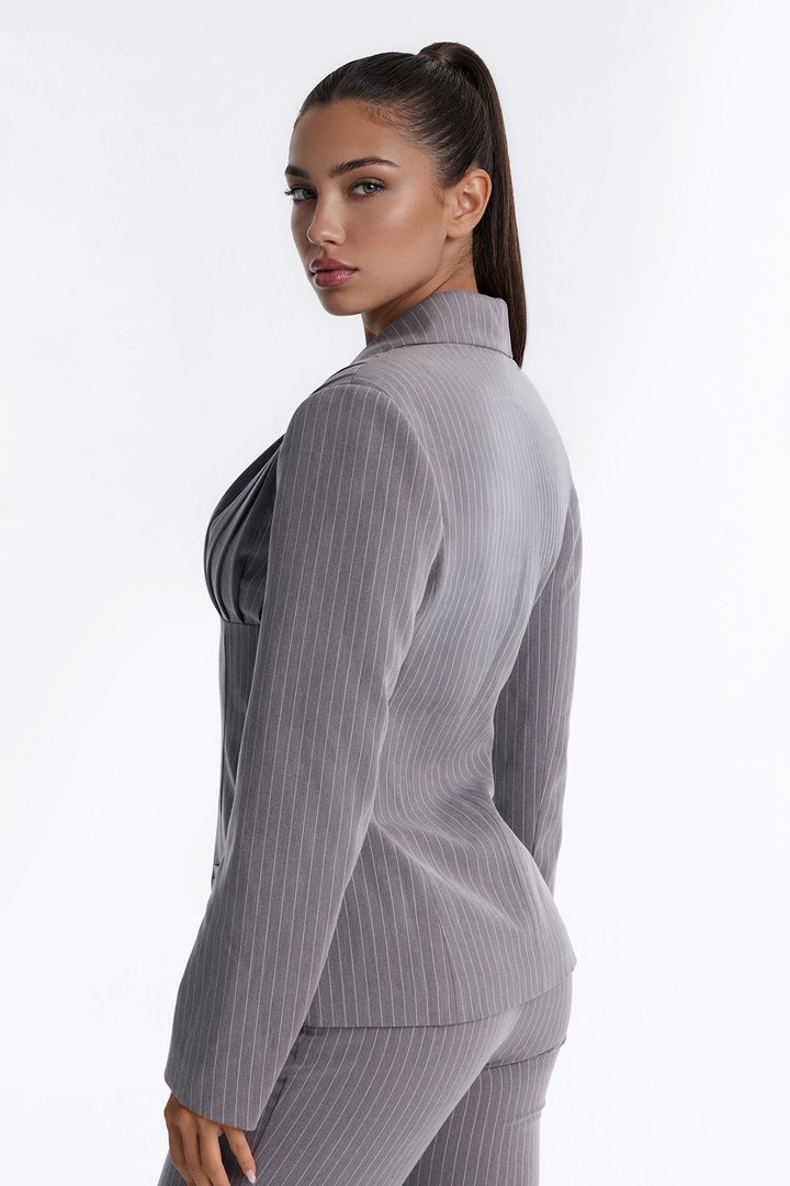 Leina Fitted Waist Pleated Blazer - Charcoal