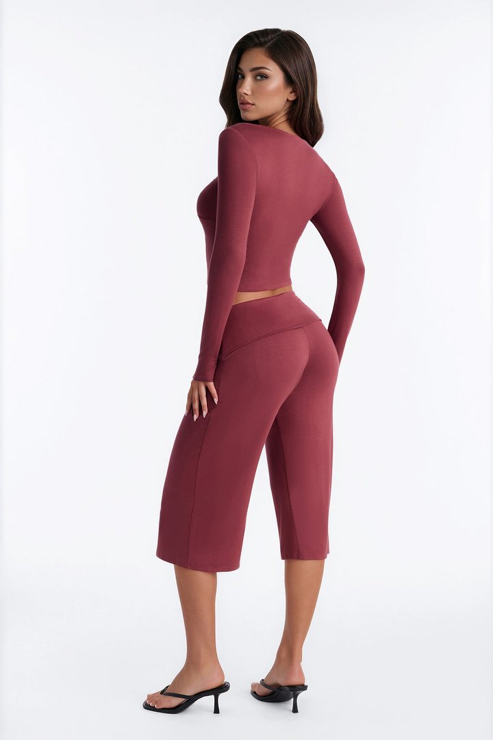 Katrina Foldover Gaucho Pant Set - Mauve