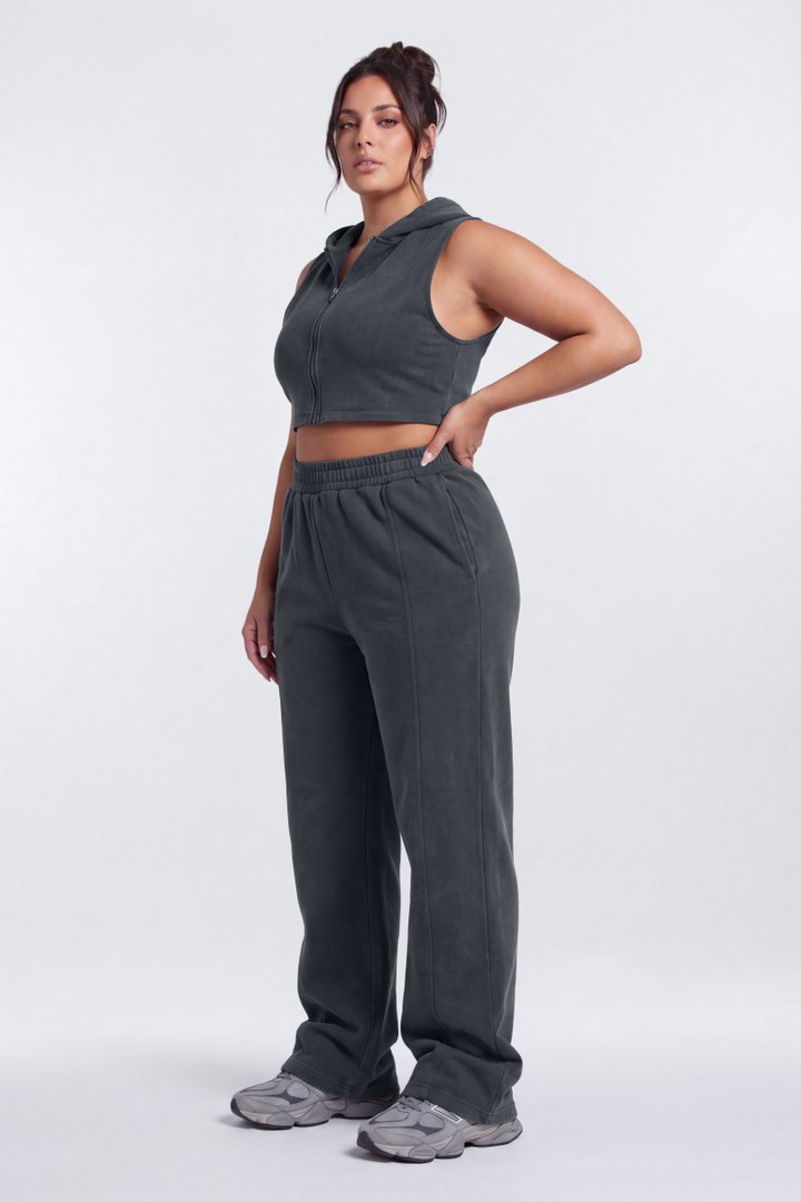 French Terry 32″ Wide Leg Pant - Carbon