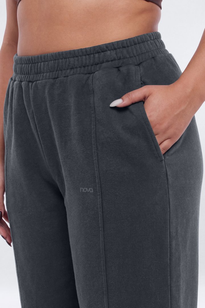 French Terry 32″ Wide Leg Pant - Carbon