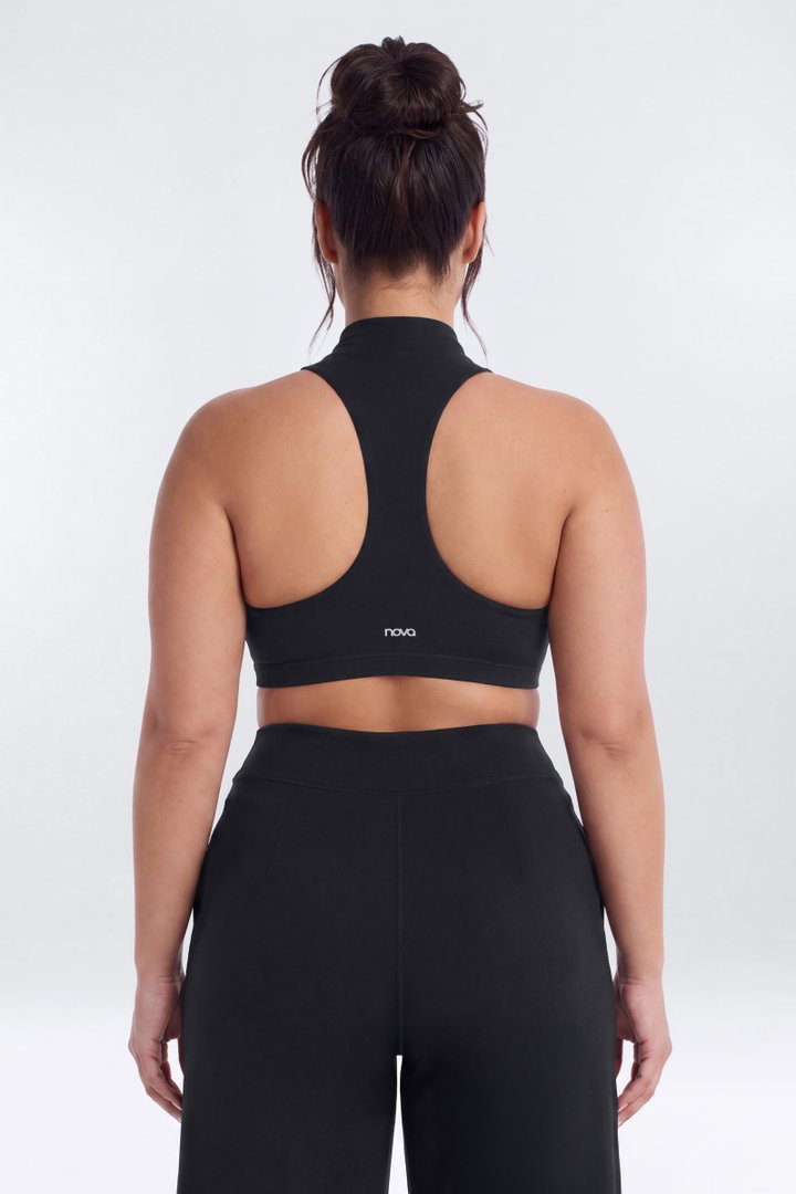 ProStretch™ Mock Neck Quarter Zip Sports Bra - Black