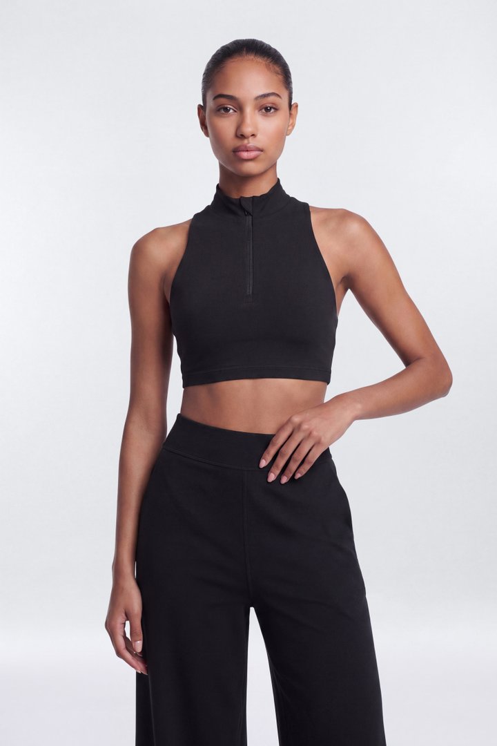 ProStretch™ Mock Neck Quarter Zip Sports Bra - Black