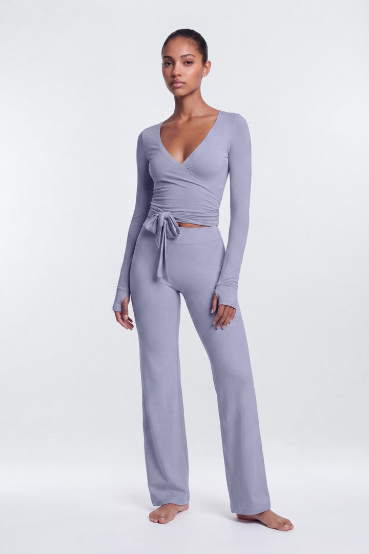 Soft Jersey Surplice Wrap Top - Dusty Lavender