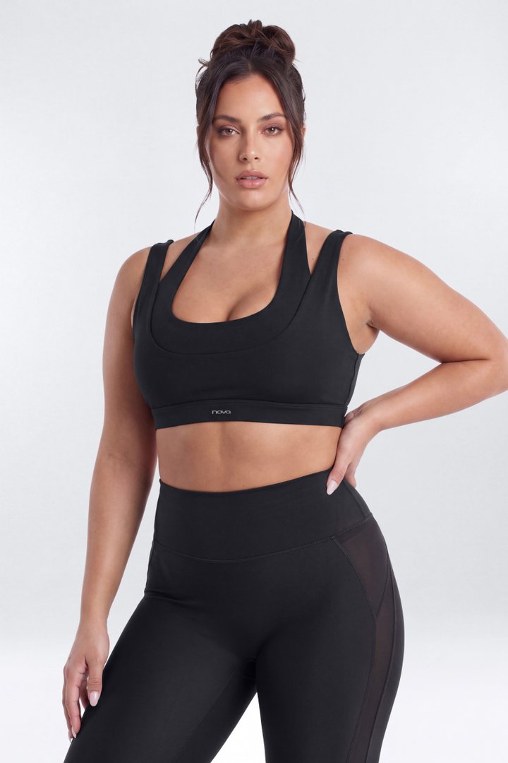 AirSculpt™ Double Halter Sports Bra - Black