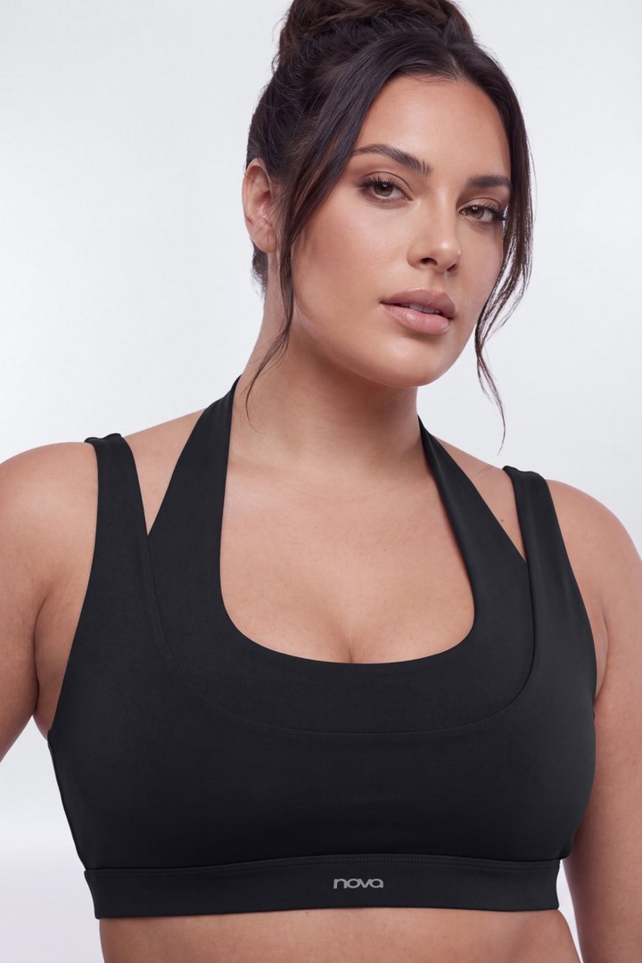 AirSculpt™ Double Halter Sports Bra - Black