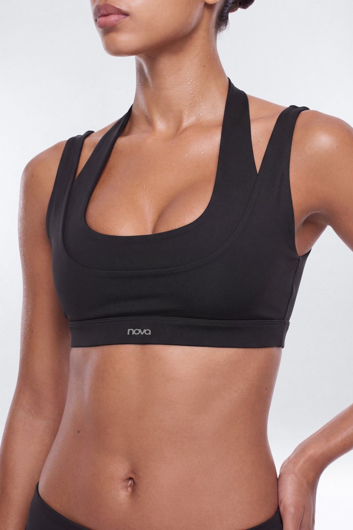 AirSculpt™ Double Halter Sports Bra - Black