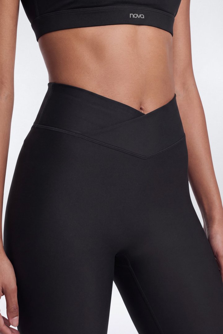 AirSculpt™ 35″ Tall Cross Front Mid Rise Flare Legging - Black
