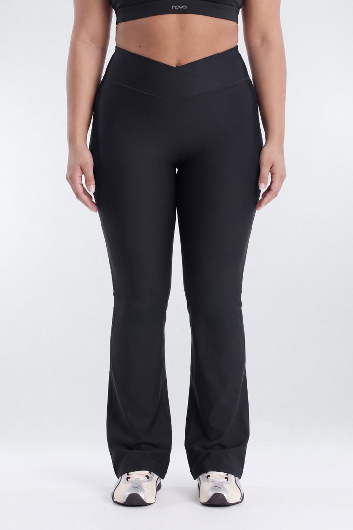 AirSculpt™ 35″ Tall Cross Front Mid Rise Flare Legging - Black