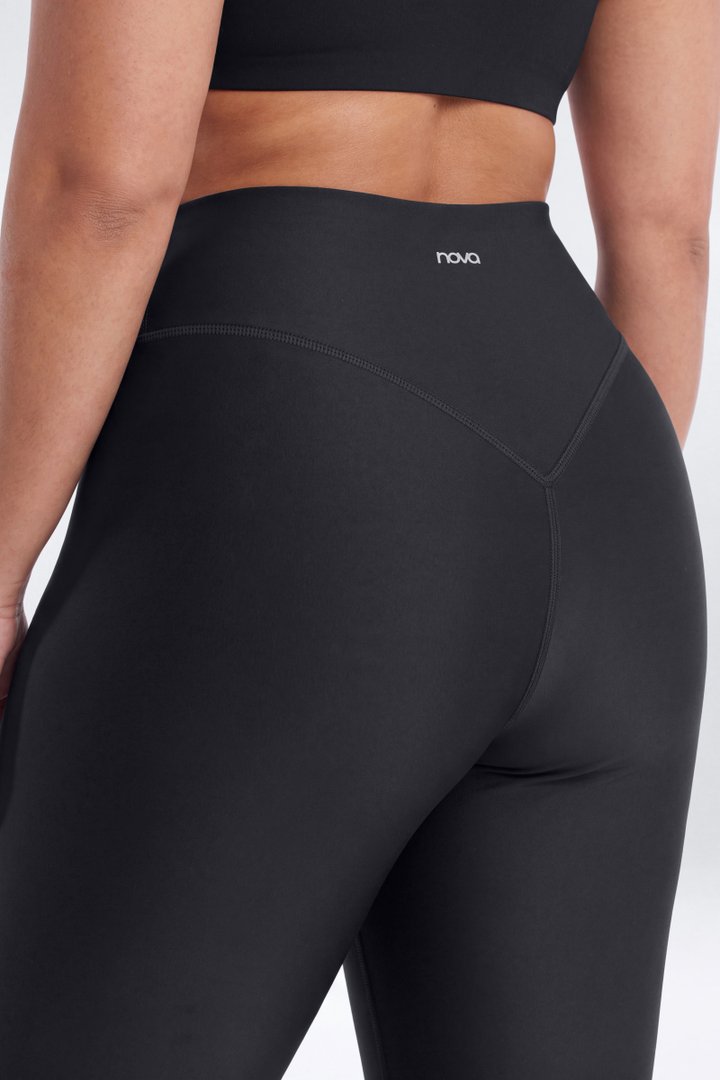 AirSculpt™ 35″ Tall Cross Front Mid Rise Flare Legging - Black