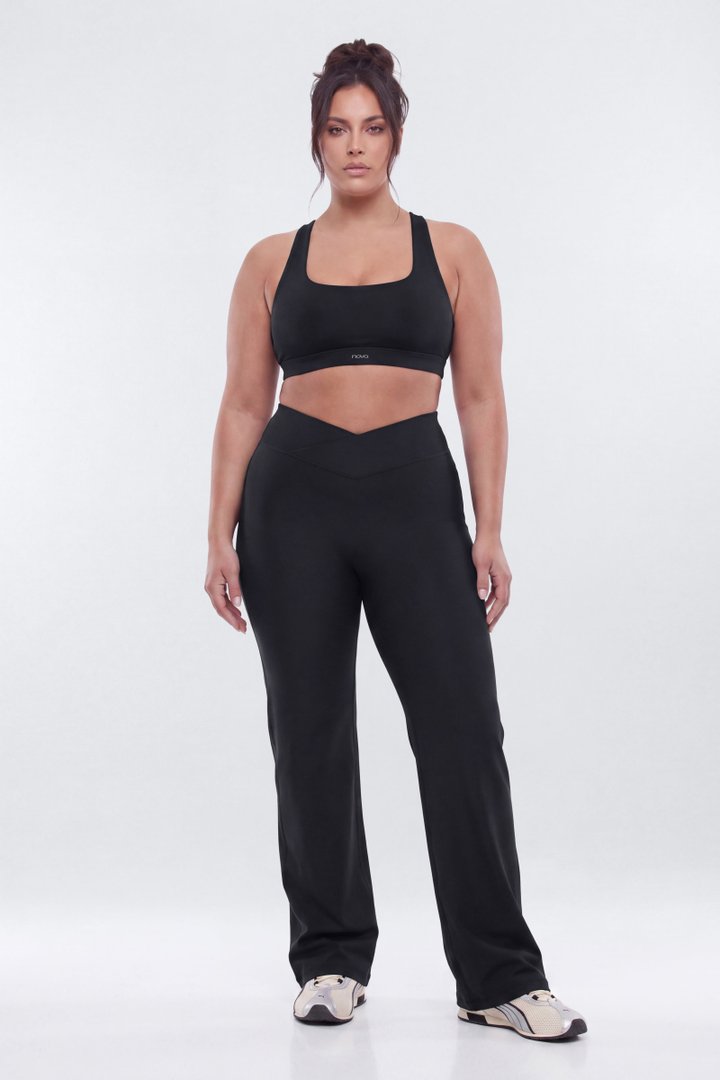 AirSculpt™ 35″ Tall Cross Front Mid Rise Flare Legging - Black