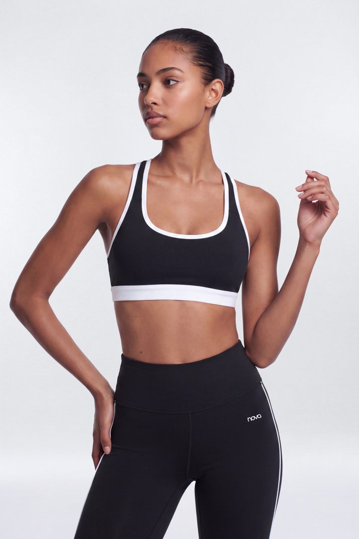 ProStretch™ Contrast Racerback Scoop Neck Sports Bra - Black