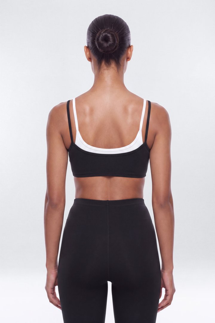 ProStretch™ Double Layered Strappy Sports Bra - Black/White