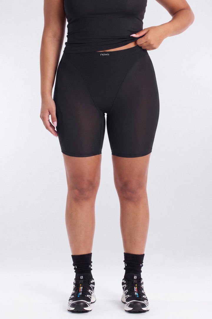 Active Sport Mesh 7″ Mid Rise V Panel Biker Short - Black