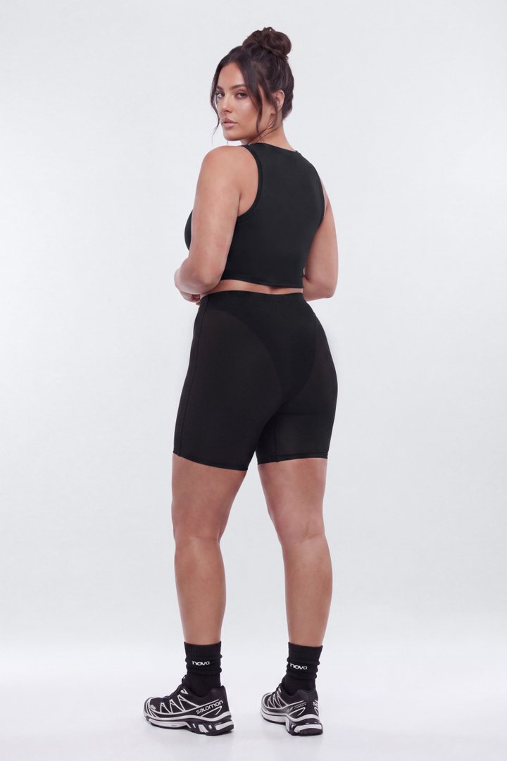 Active Sport Mesh 7″ Mid Rise V Panel Biker Short - Black