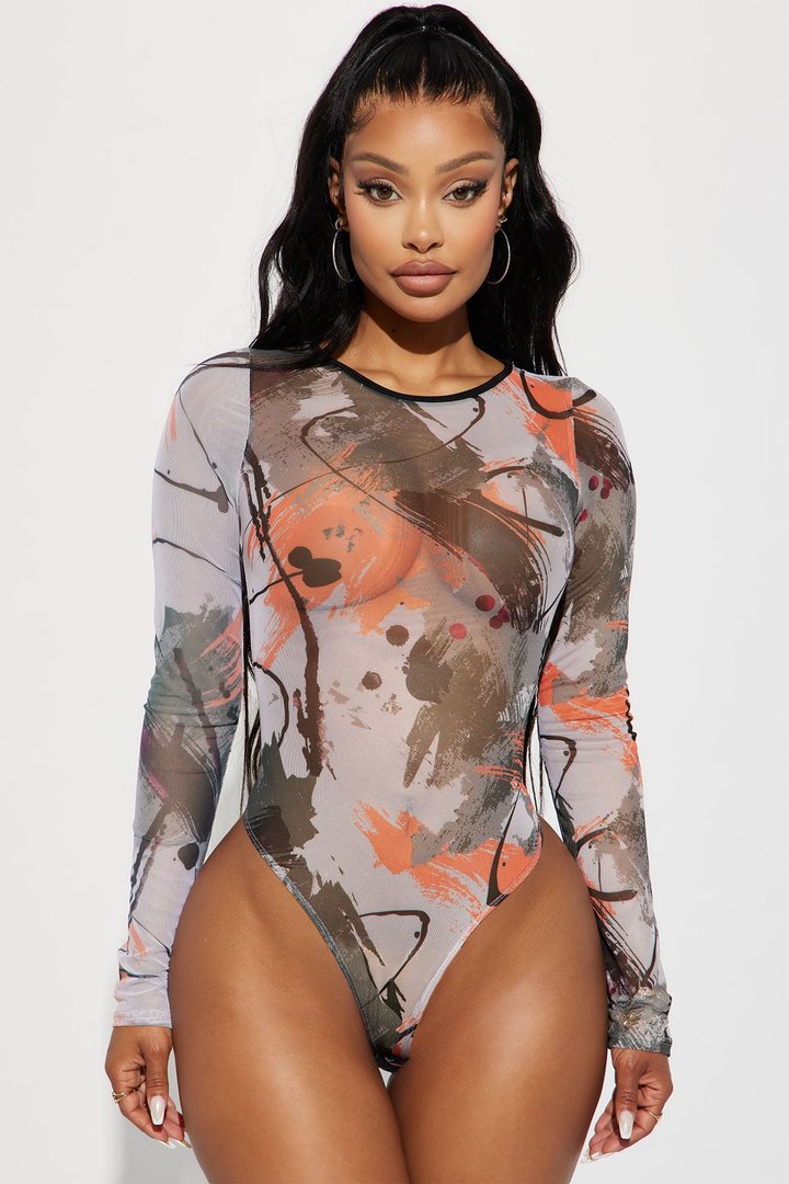 She's A Work Of Art Bodysuit - Orange/combo
