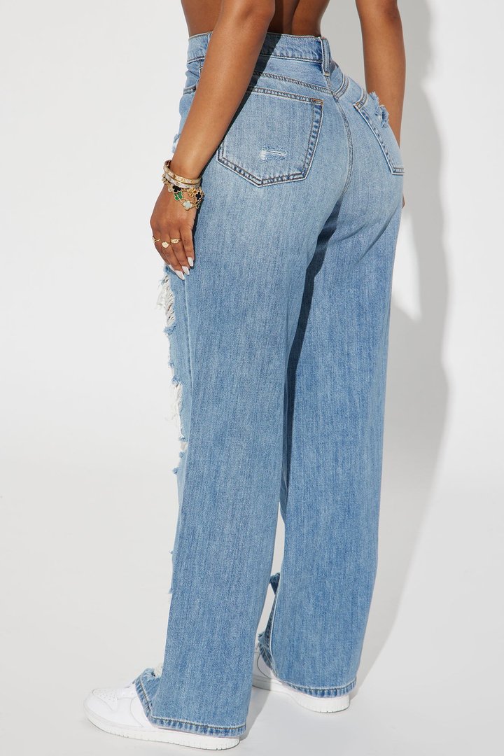 Sydney Shredded Non Stretch Loose Jeans - Medium Wash