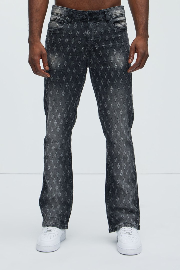 Drilled Slim Stacked Flare Jeans - Black Wash