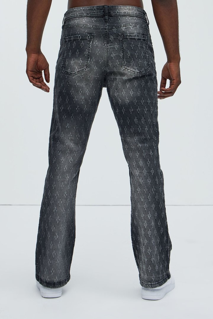 Drilled Slim Stacked Flare Jeans - Black Wash