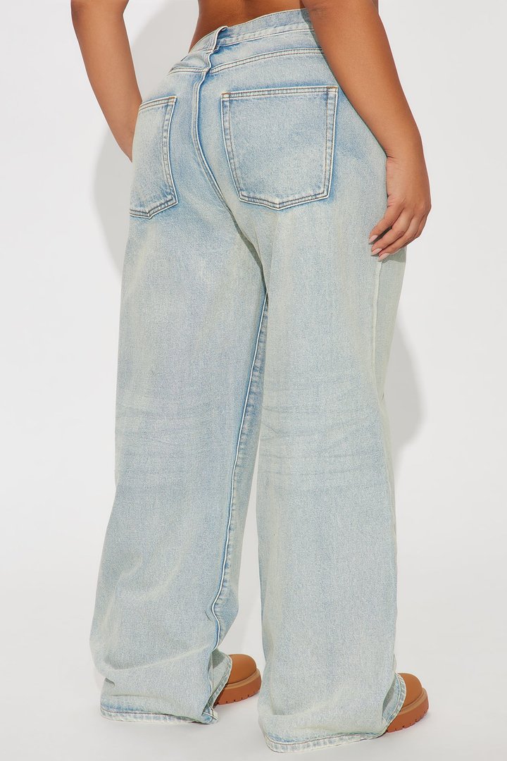 Cruise By Baggy Wide Leg Denim Jeans - Light Wash