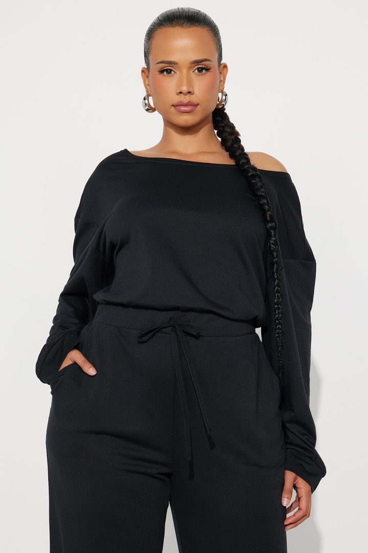 Just Warming Up French Terry Jumpsuit - Black