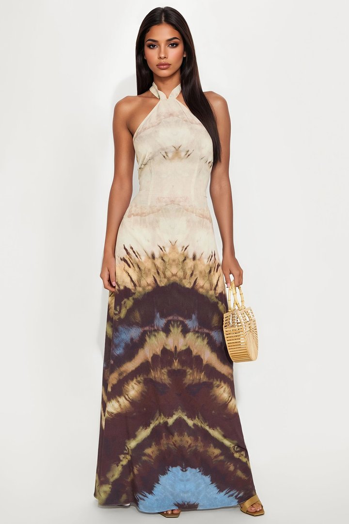 Raiann Halter Maxi Dress - Brown/combo