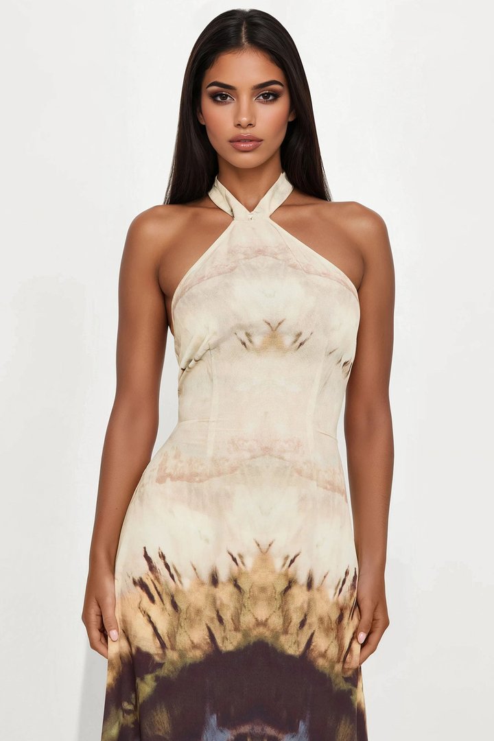Raiann Halter Maxi Dress - Brown/combo