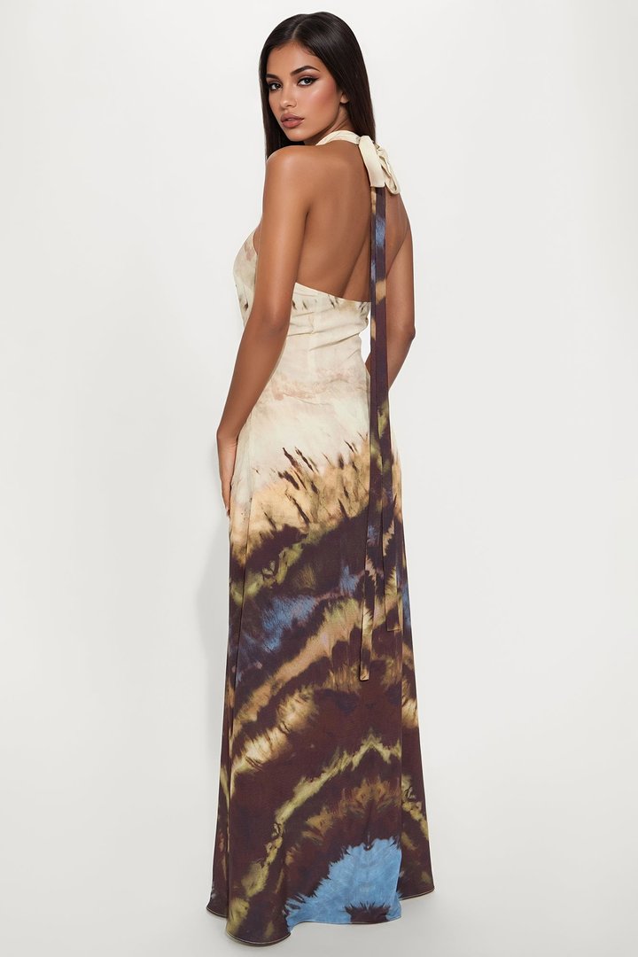 Raiann Halter Maxi Dress - Brown/combo