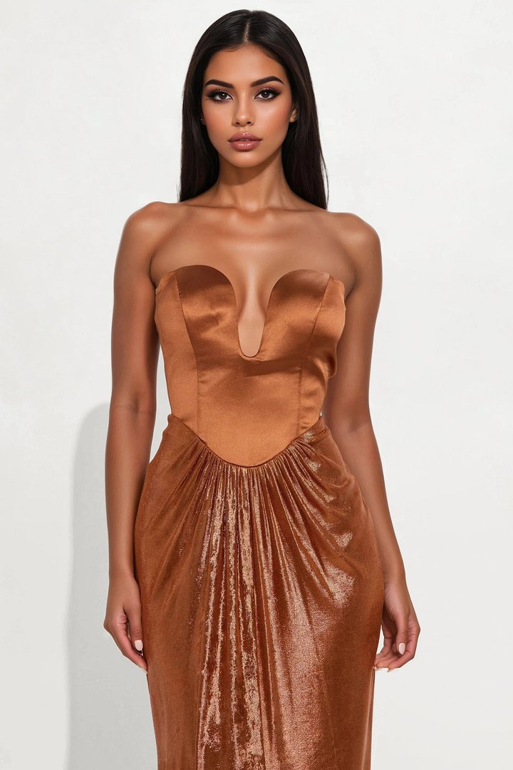 Melody Metallic Gown - Cognac