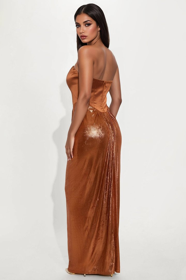 Melody Metallic Gown - Cognac