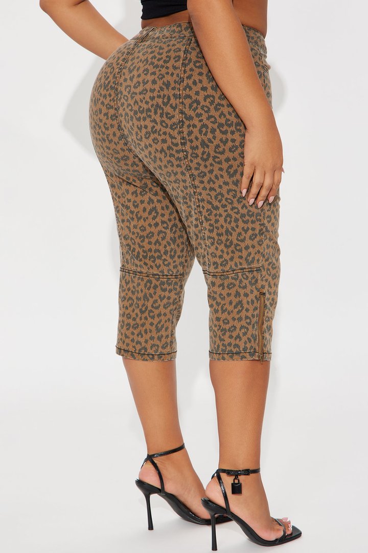 Let's Get Wild Stretch Animal Print Denim Capri - Brown