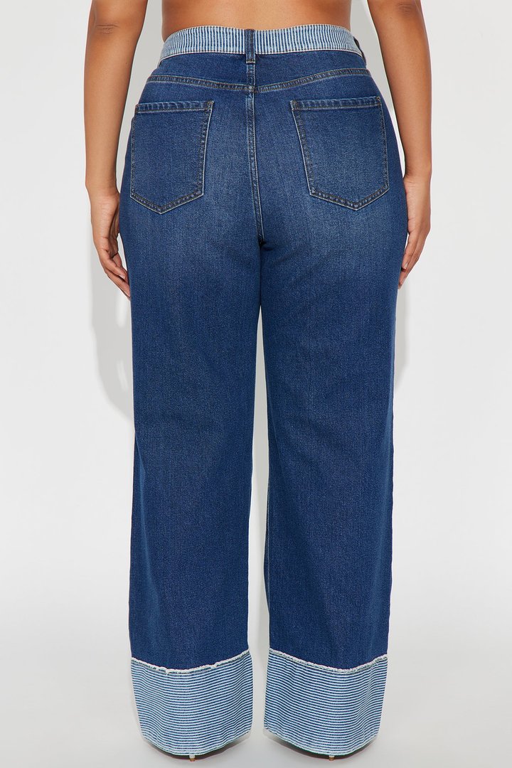 Social Hour Cuffed Wide Leg Jeans - Dark Wash