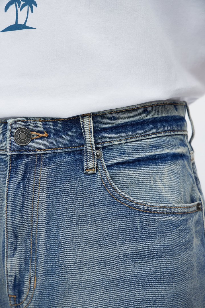 Relaxed Wish You Could Distressed Denim Shorts - Medium Blue Wash