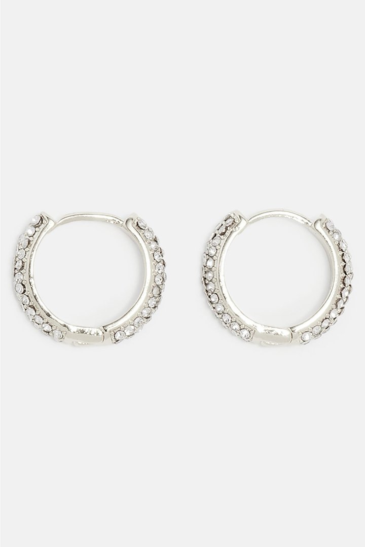 Iced Hoop Earring Set - Silver