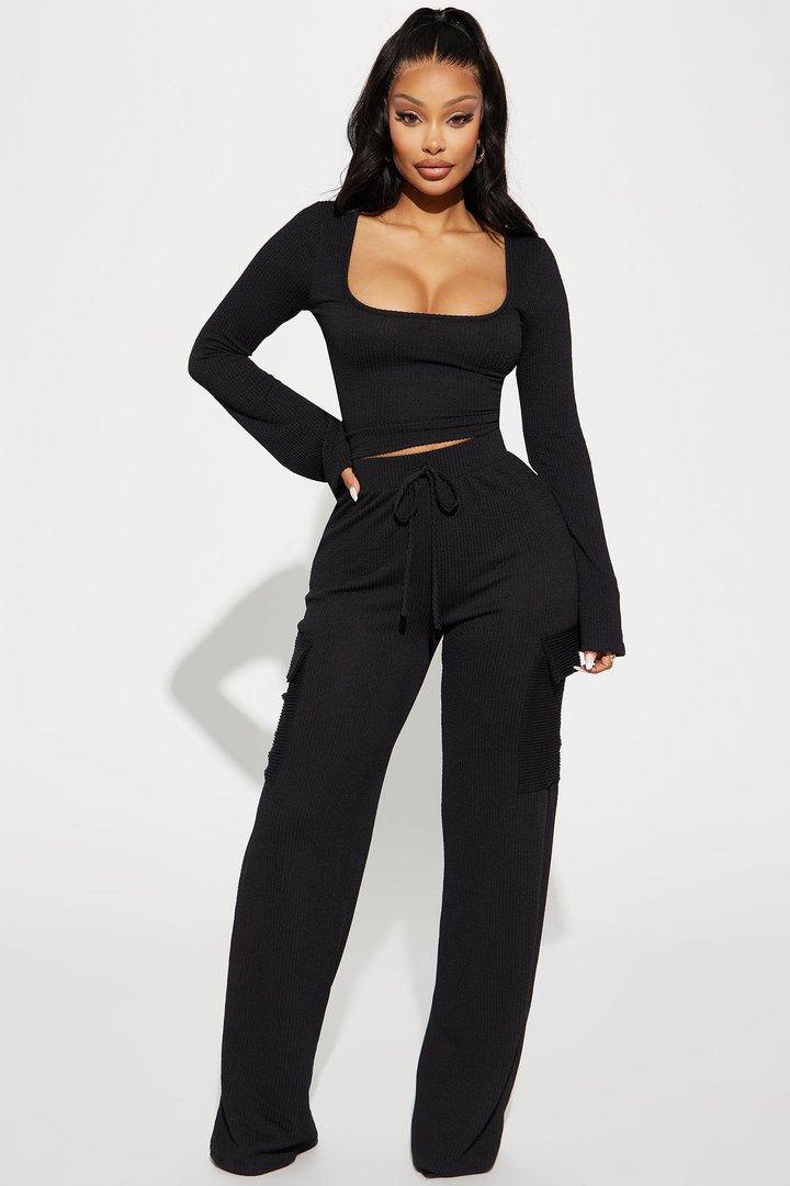 Nobody Like Me Ribbed Pant Set - Black