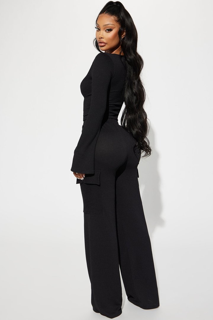 Nobody Like Me Ribbed Pant Set - Black
