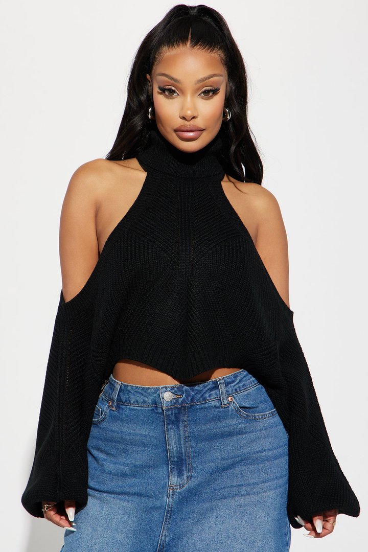 Karasi Cold Shoulder Sweater - Black