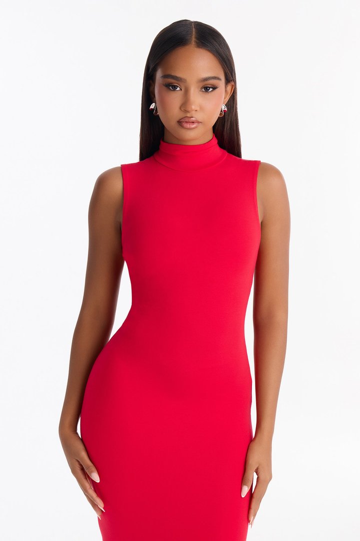 Michelle Premium Modal High Neck Maxi Dress - Red