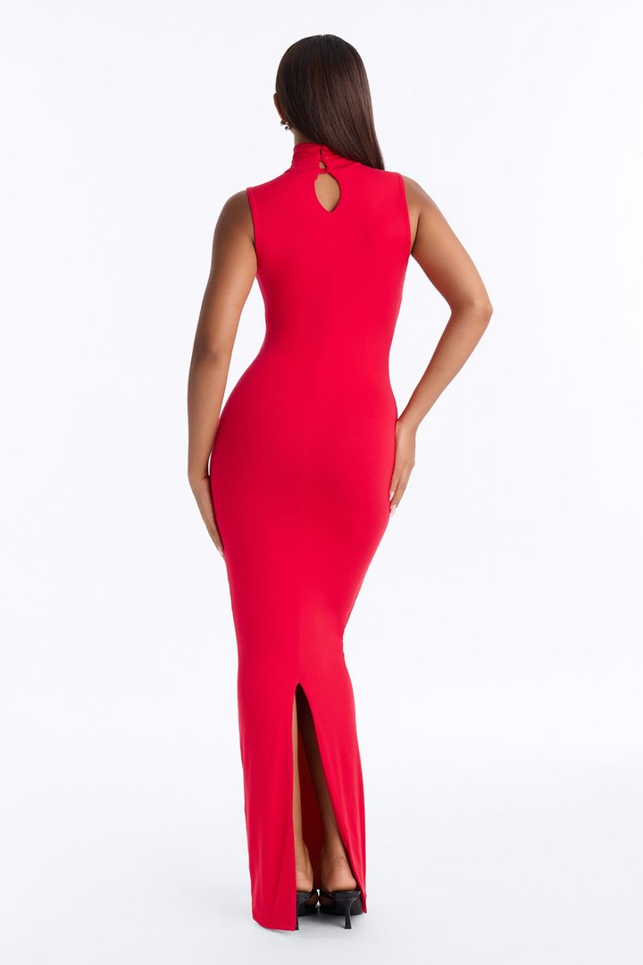 Michelle Premium Modal High Neck Maxi Dress - Red