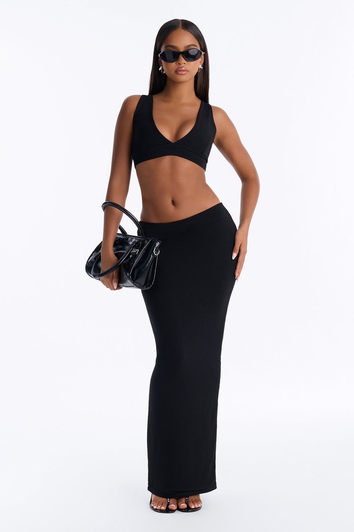 Kristin Premium Modal Maxi Skirt Set - Black