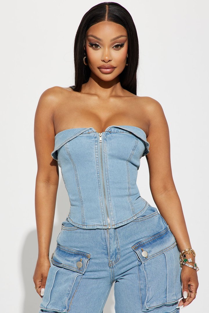 Ciara Denim Pant Set - Light Wash