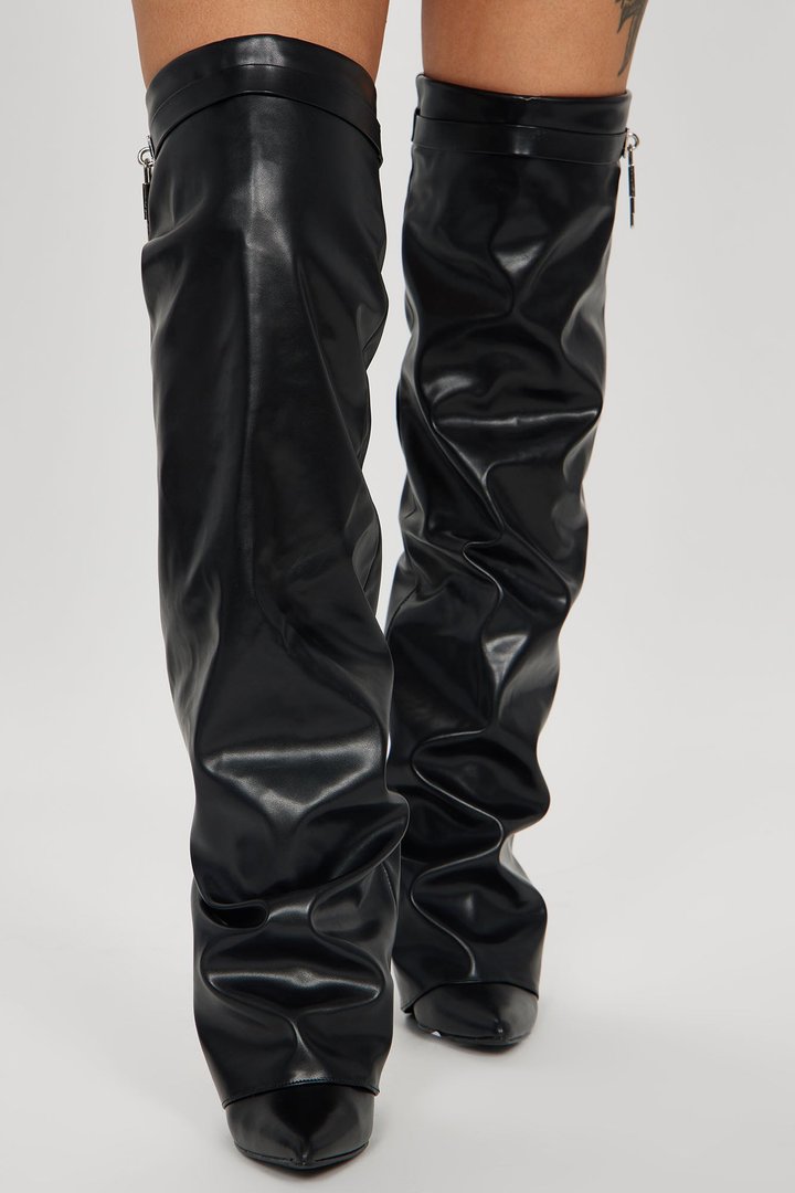 Nadine Overlay Wedge Boots - Black