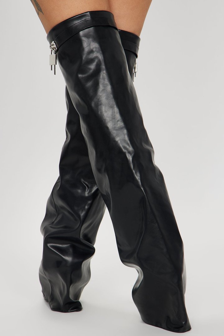Nadine Overlay Wedge Boots - Black