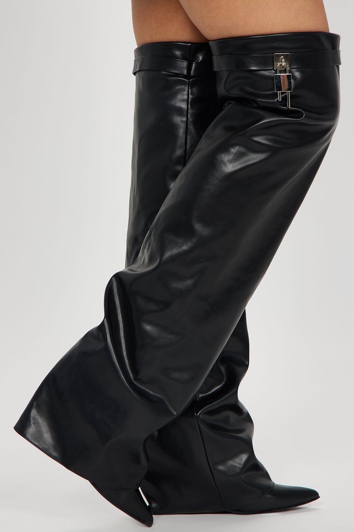 Nadine Overlay Wedge Boots - Black