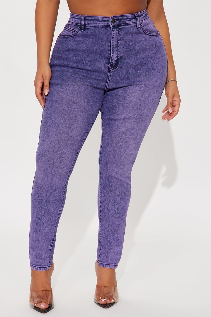 Out The Door High Waist Skinny Jeans - Purple