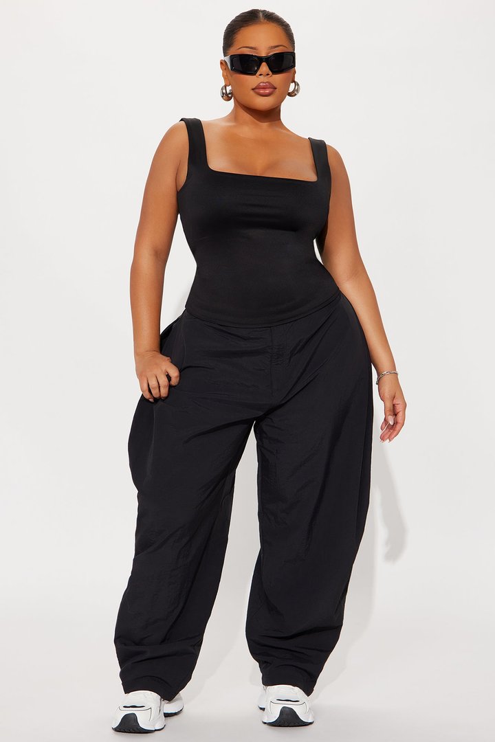 Contour Double Lined Square Neck Tank Top - Black