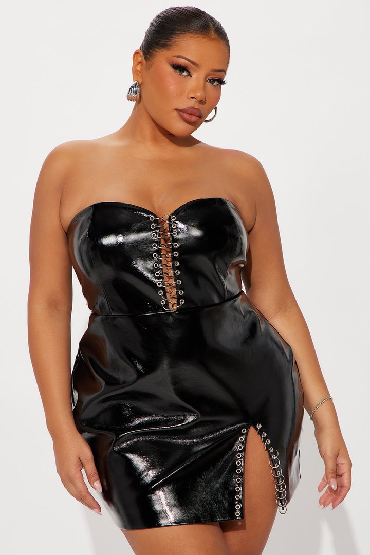 Paloma Faux Patent Leather Mini Dress - Black