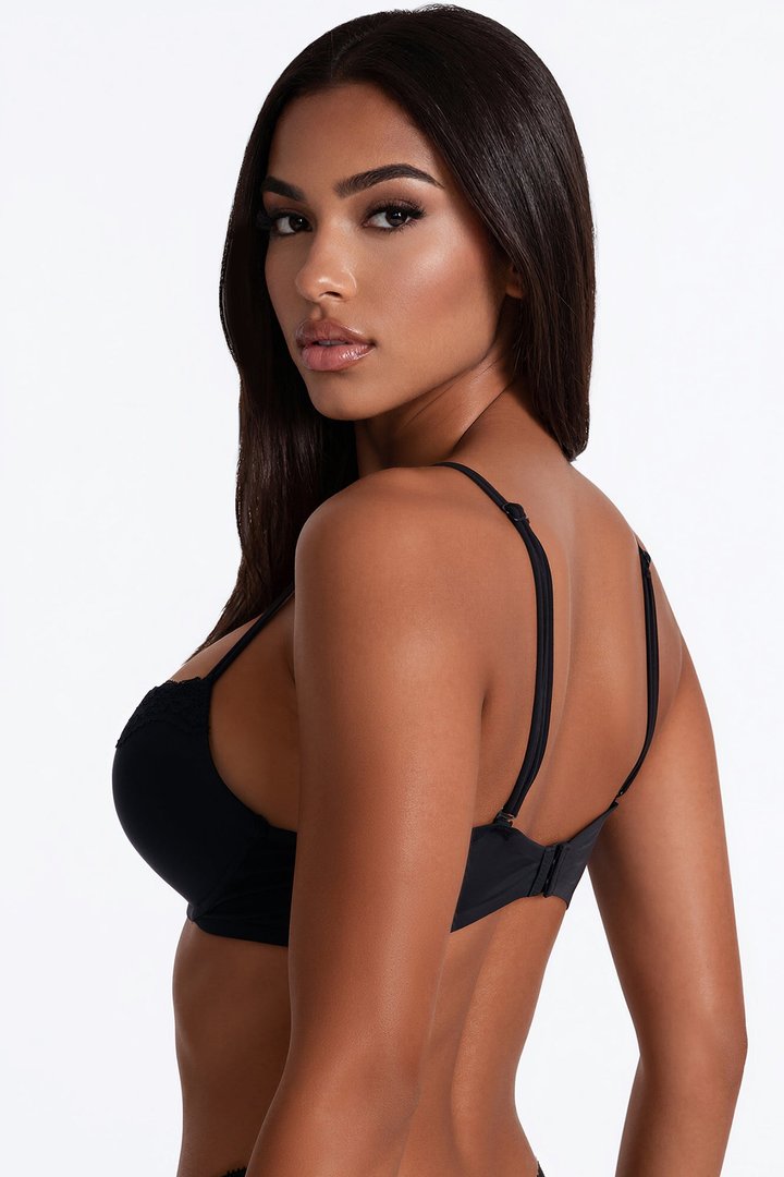 Nova Shiny Smooth Lightly Lined Plunge Demi Bra - Black