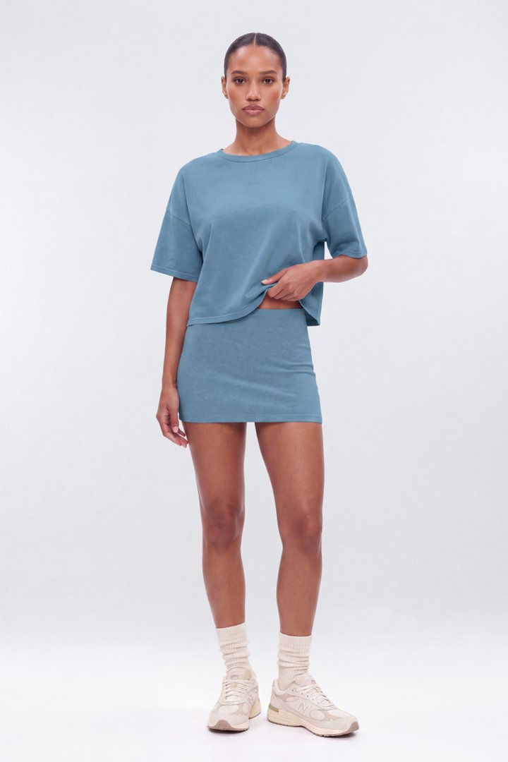Cotton Jersey Boxy Short Sleeve Top - Soft Indigo