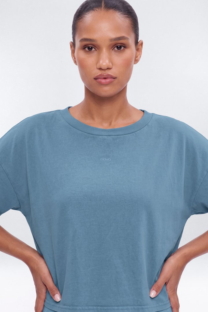 Cotton Jersey Boxy Short Sleeve Top - Soft Indigo